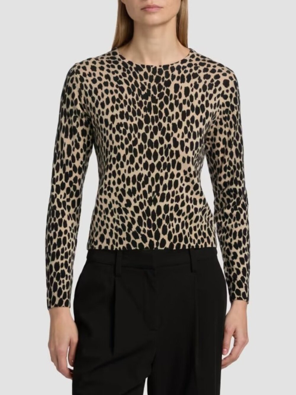 Nili Lotan Tan Leopard Print Cashmere Laevin Crew Neck Sweater, Size L